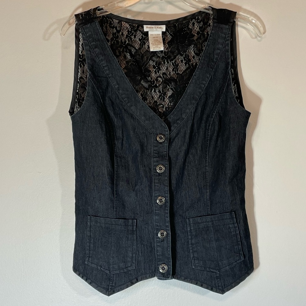 Monroe & Main Denim &‎ Lace Boho Grunge Vest
